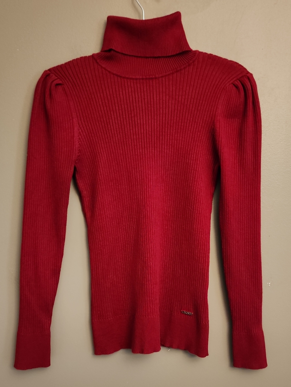 DKNY Red Ribbed Turtleneck Sweater